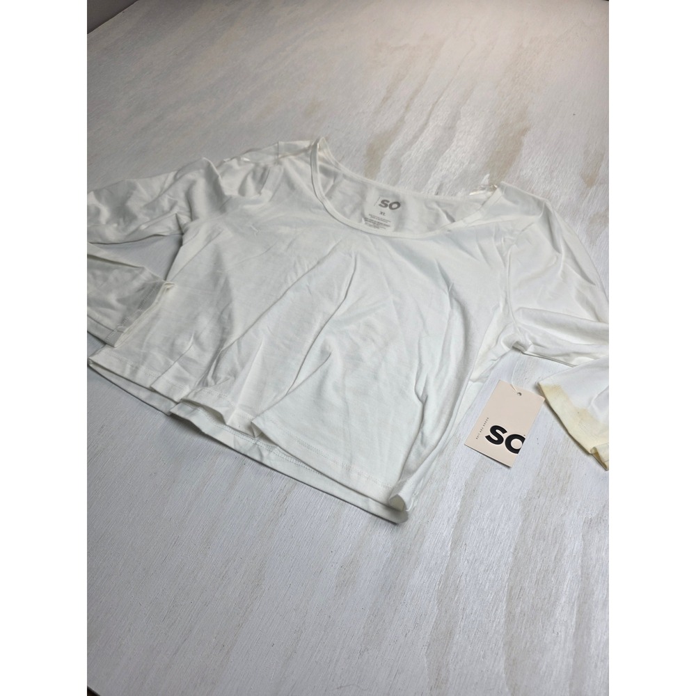 SO White Long Sleeve Crop Top XL Scoop Neck Minimalist Y2K Academia NWT